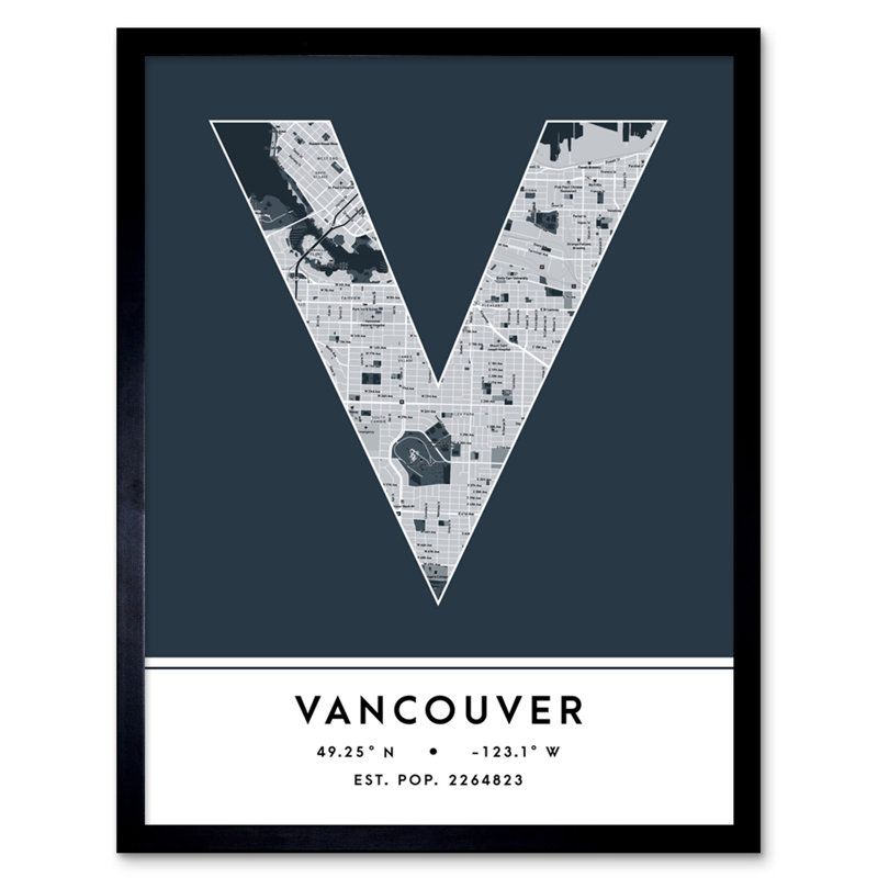 Vancouver City Map Vancouver Canada City Map Navy - Single Picture Frame Typography