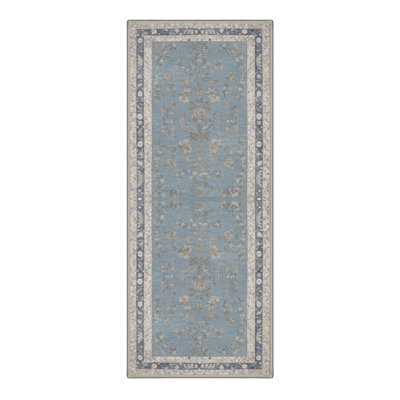 Amboy Verdant Floral Blue Mist / Beige Indoor Area Rug,Machine Washable, With Non-Slip Backing