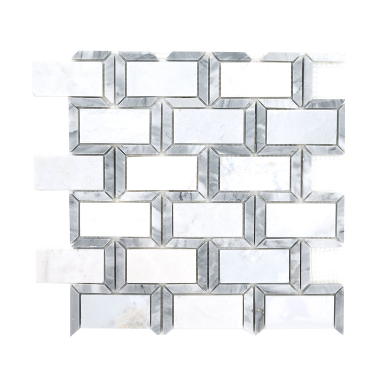 Angora Framework 13.75" x 12.25" Polished Marble Subway Mosaic Floor and Wall Tile