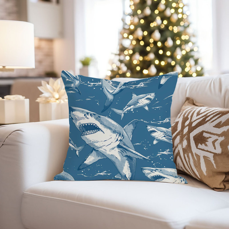 Animals Sharks Pattern III Ocean Sea Animals Shark Pillow Cover, 16"H x 16"W