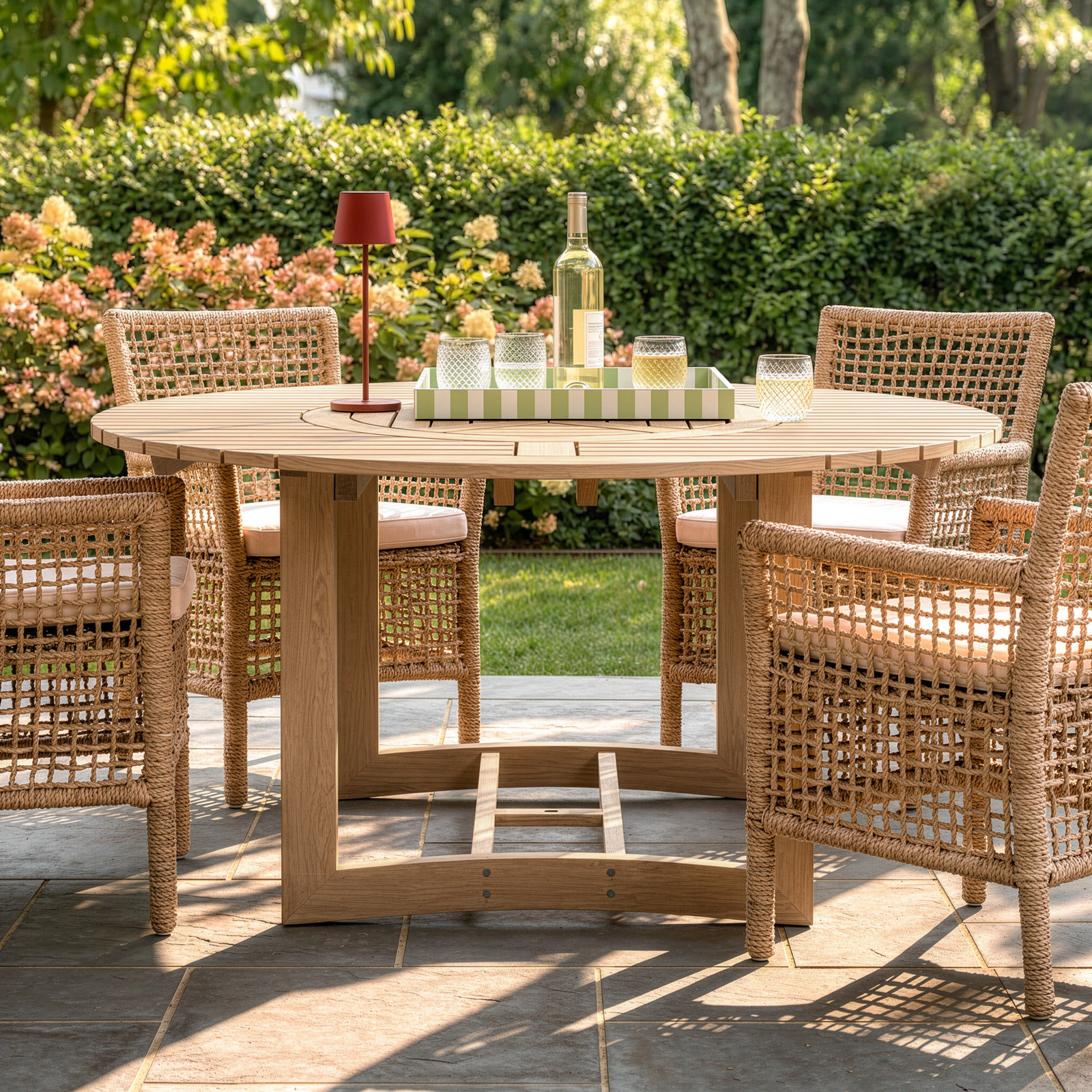 Fleur 63" Eucalyptus Patio Dining Table, Antique Wash