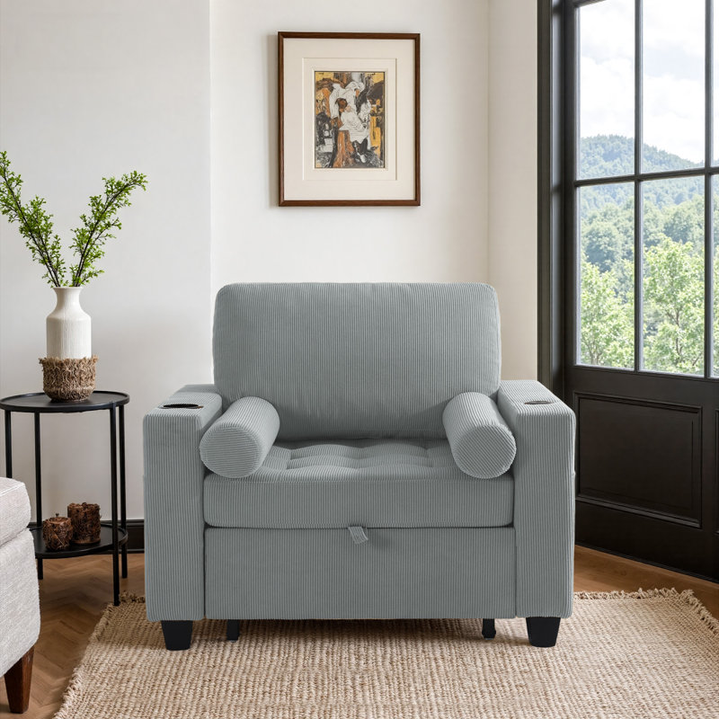 Convertible Sofa Bed Chair 3-In-1 Multi-Functional Sleeper Single Chair Bed With Modern Fabric, Grey