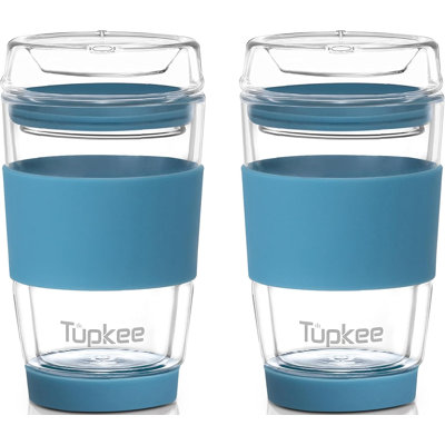 Gobelet en verre à double paroi Tupkee - 8 onces, tasse et couvercle en verre soufflé à la main, réutilisable et isolé, tasse de voyage, Niagara