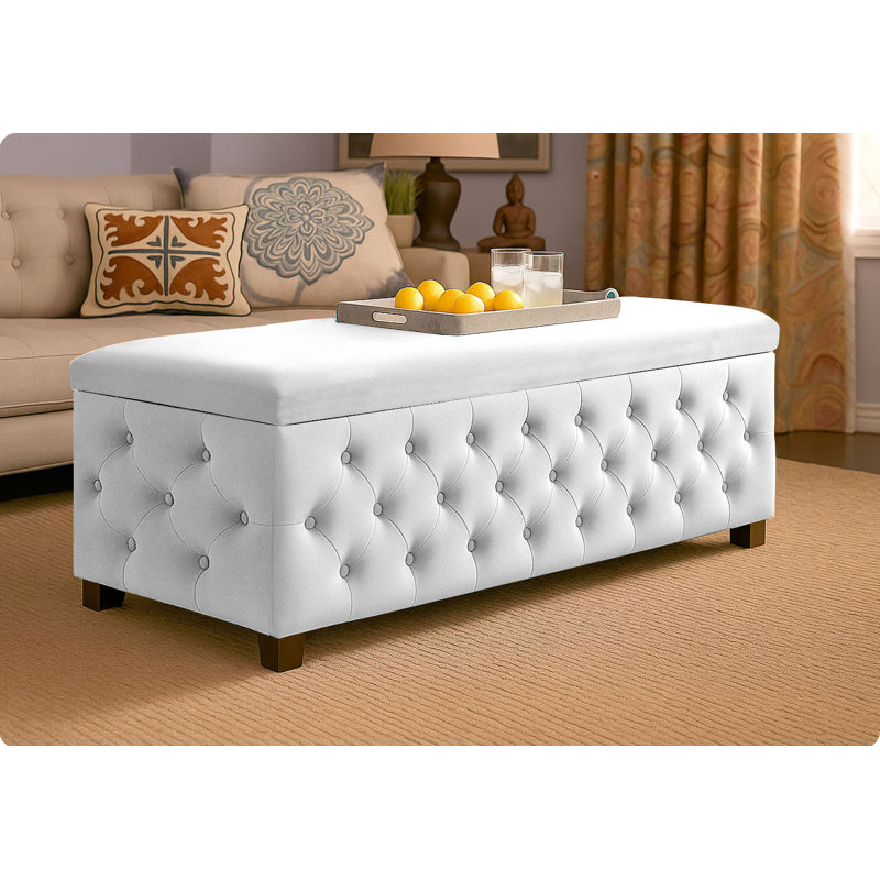Empire Wide Chesterfield Rectangle Solid Color Standard Ottoman Storage Bench, Plush Velvet Upholstered Coffee Table with Legs