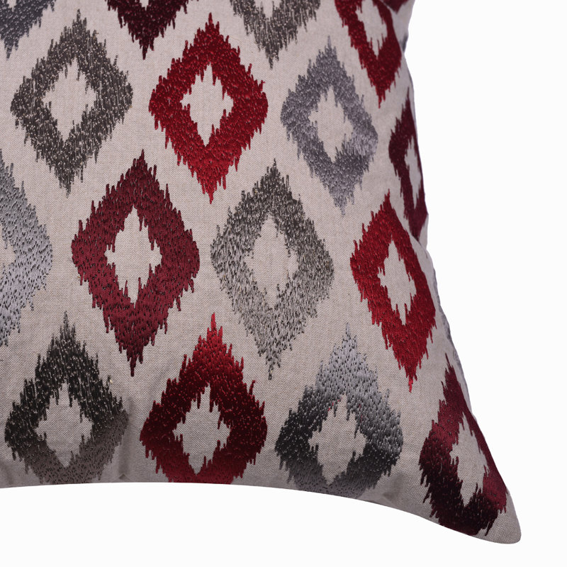 Ensemble de 2 housses de coussin en lin brodé pour l'intérieur et l'extérieur, motif géométrique abstrait