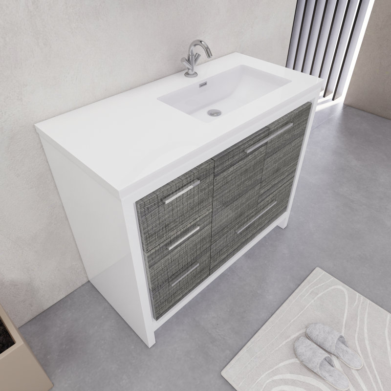 Ensemble de meuble-lavabo simple 41,75 po Eden, Blanc lustré/ bois de frêne gris