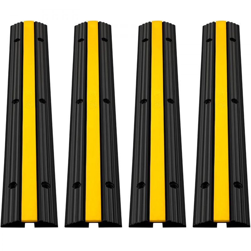 4 Pack of 1-Channel Rubber Cable Protector Ramps Heavy Duty 22046Lbs Load Capacity Cable Wire Cord Cover Ramp Speed Bump Driveway Hose Cable Ramp Protective Cover