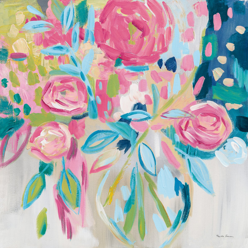 Floral rose estival, H 12 po x l 12 po, Toile encadrée, Érable