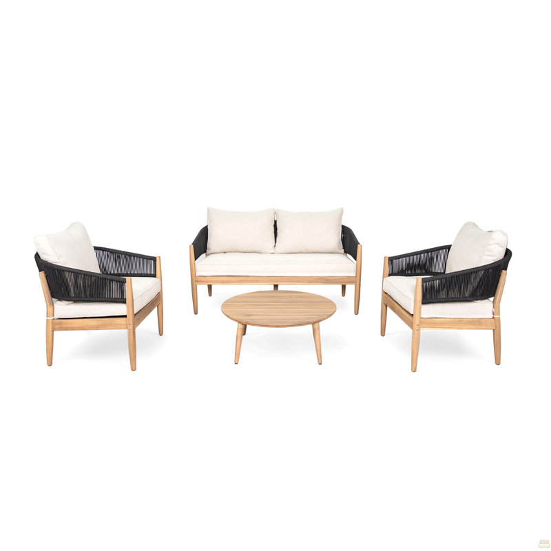 Ensemble de conversation d'extérieur en bois d'acacia 4 pièces