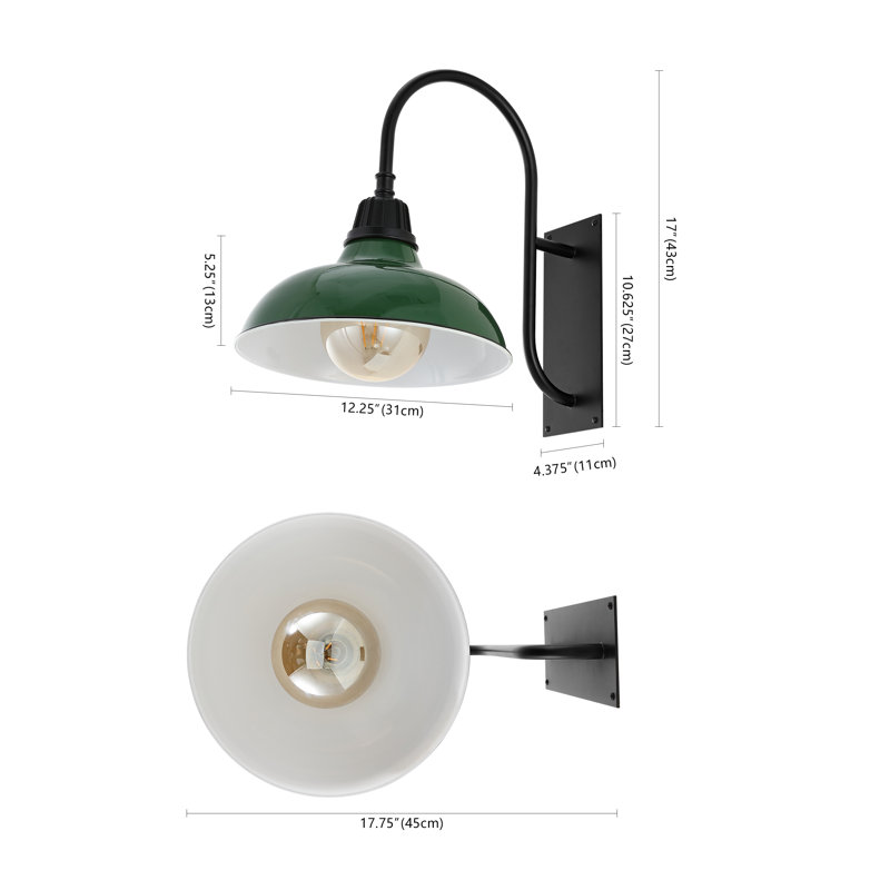 Manasi 12.25" 1-Light Farmhouse Industrial Indoor/Outdoor Iron LED Gooseneck Arm Outdoor Sconce, Green