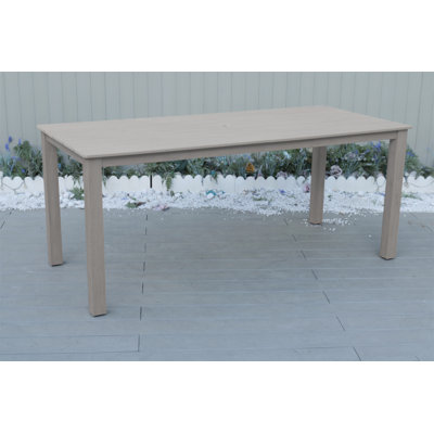 A wooden-textured imitation wood dining table, simple yet with a high quality feel. It has a small tabletop and is perfect for outdoor picnics. Light gray color, 68.9 inches long.