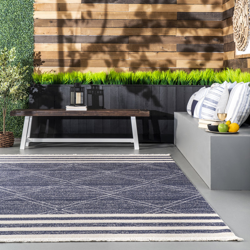 Tapis intérieur / extérieur bleu Jenning, Rectangle de 2 pi x 3 pi