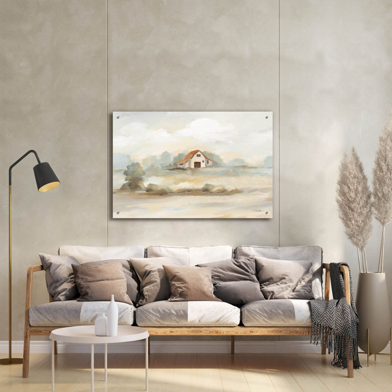 «The Old Farm Landscape» par Silvia Vassileva, art mural en verre acrylique, H 24 po x l 36 po x P 0,2 po