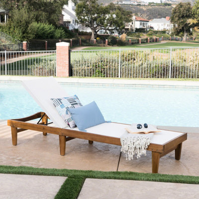 Comfy Backyard Chaise Lounge - White Mesh And Wood Outdoor With Back Seat Frame