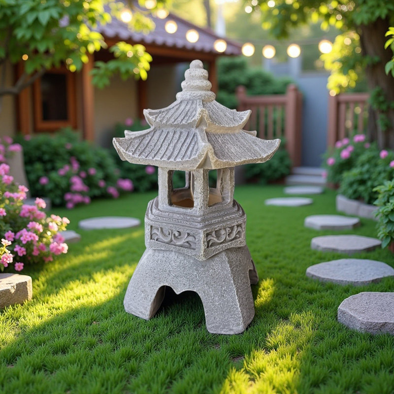 Zen Garden Lamp Statue, 11" H x 8" W x 8" D