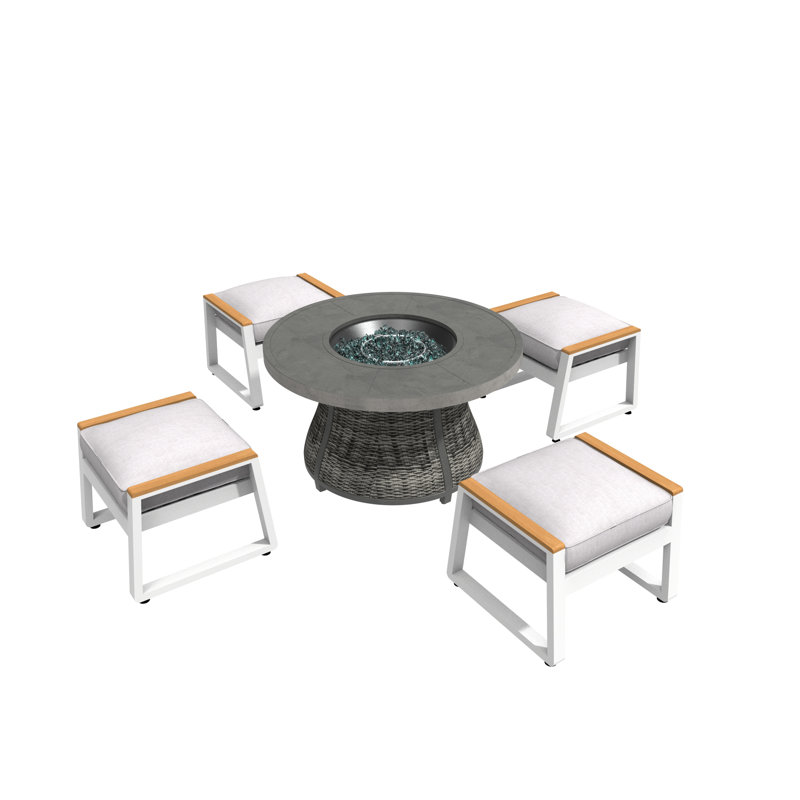 Kimm 4 - Person Patio Conversation Set with Cushions, Gray/White