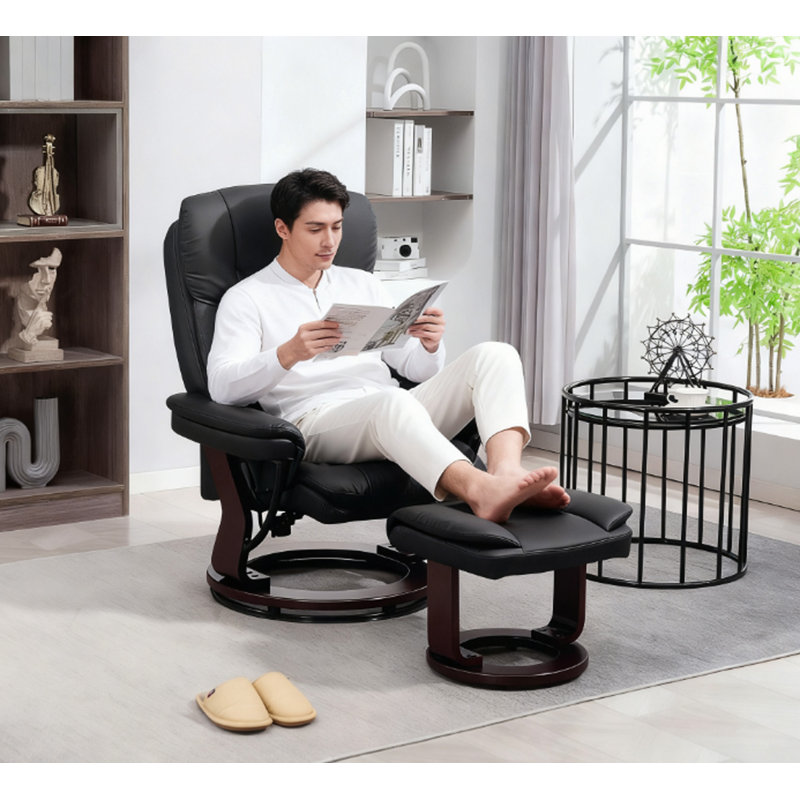Fauteuil inclinable pivotant avec repose-pieds, fauteuil inclinable en cuir synthétique avec repose-pieds