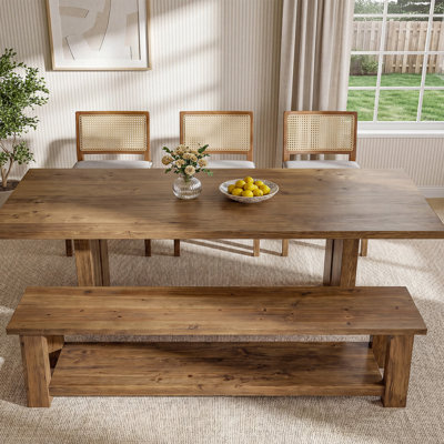 Banc de salle à manger 70,87 po en bois massif avec tablette de rangement pour salle à manger
