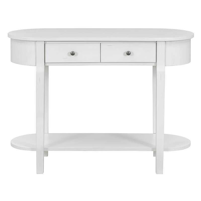 Elegant Retro Console Table With Curved Design And Smooth Glaze, White