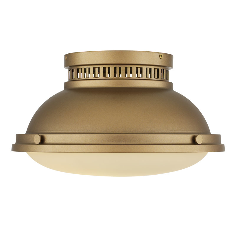 2-Light 14" Polished Brass Flush Mount Ceiling Light, Polished Brass, 8' H x 14" W x 14" D, 2