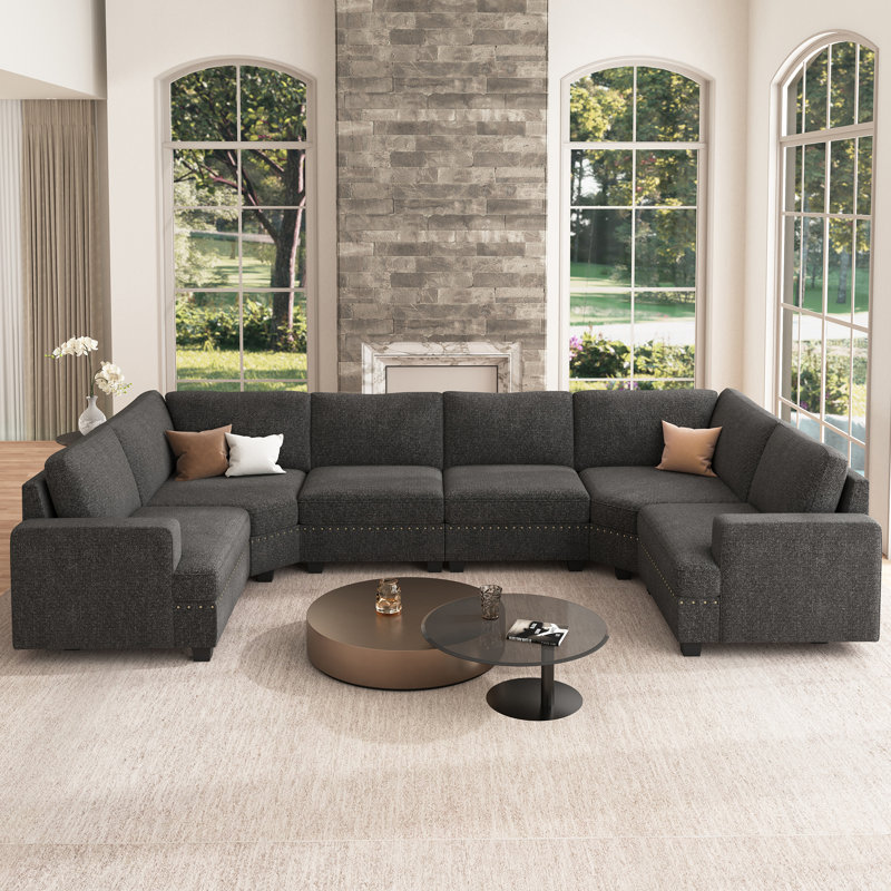 Anureet Modular U-Shaped Sectional, Dark Gray Polyester