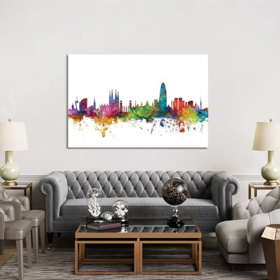 Barcelona, Spain Skyline by Michael Tompsett - 1 Piece Wrapped Canvas Wall Art