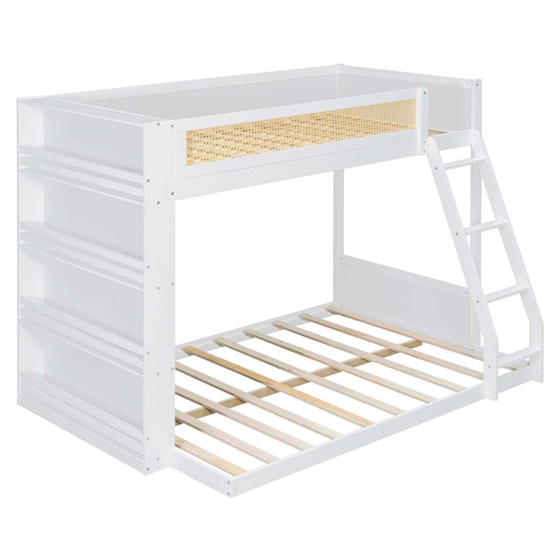 Lit simple superposé au dessus d'un lit double avec tablette et lumières DEL, blanc, Blanc