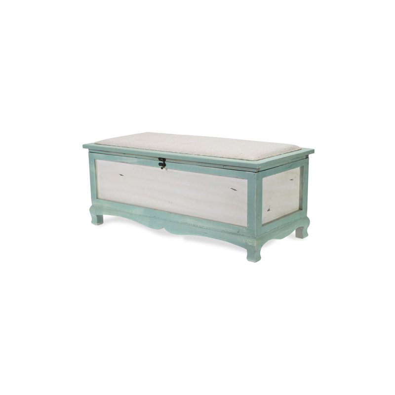 Abril Linen Upholstered Storage Bench, Green