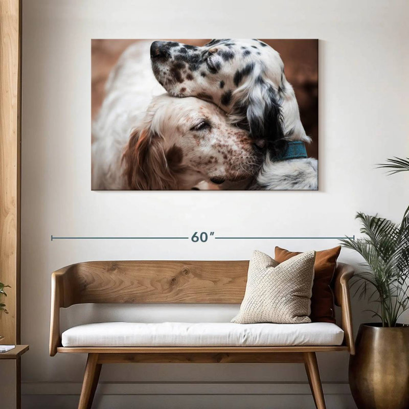 Cuddling English Setters, 30" H x 45" W
