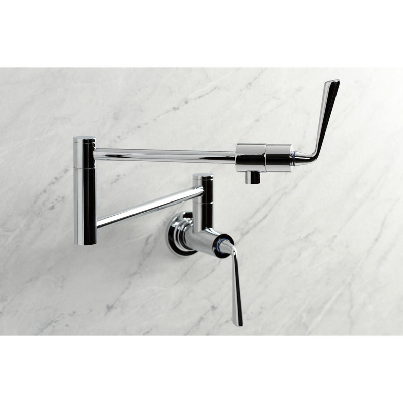 Kingston Brass Silver Sage Two-Handle 1-Hole Wall Mount Pot Filler Faucet, Polished Chrome