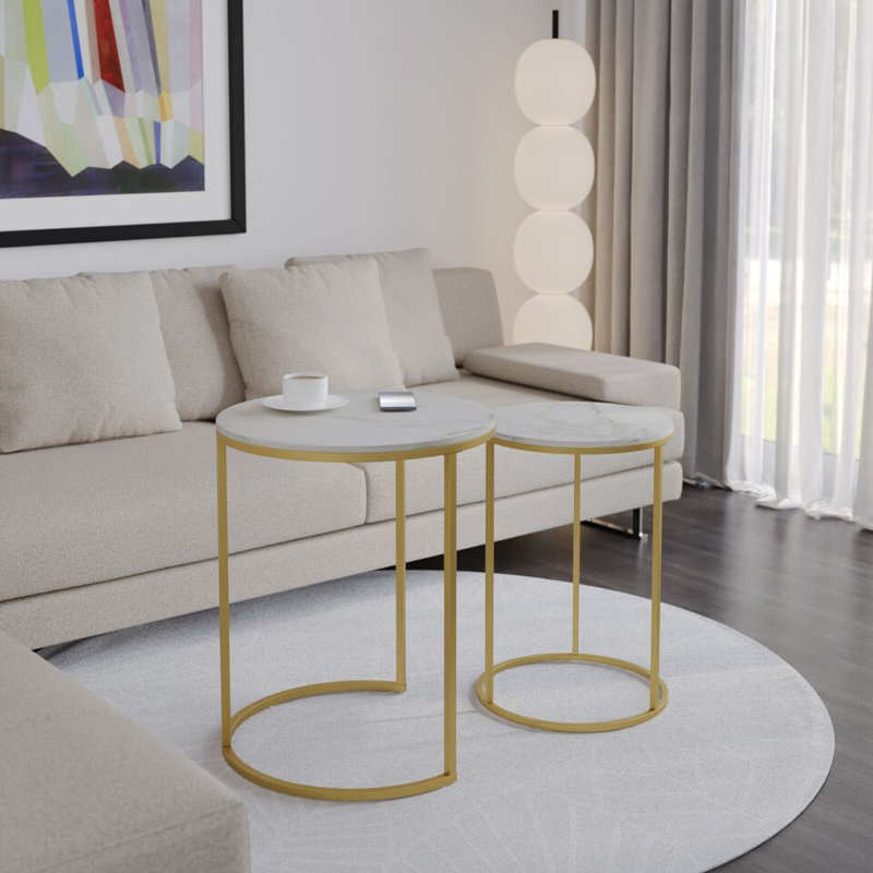 Shalyssa Solid Wood Coffee Table, White, Gold
