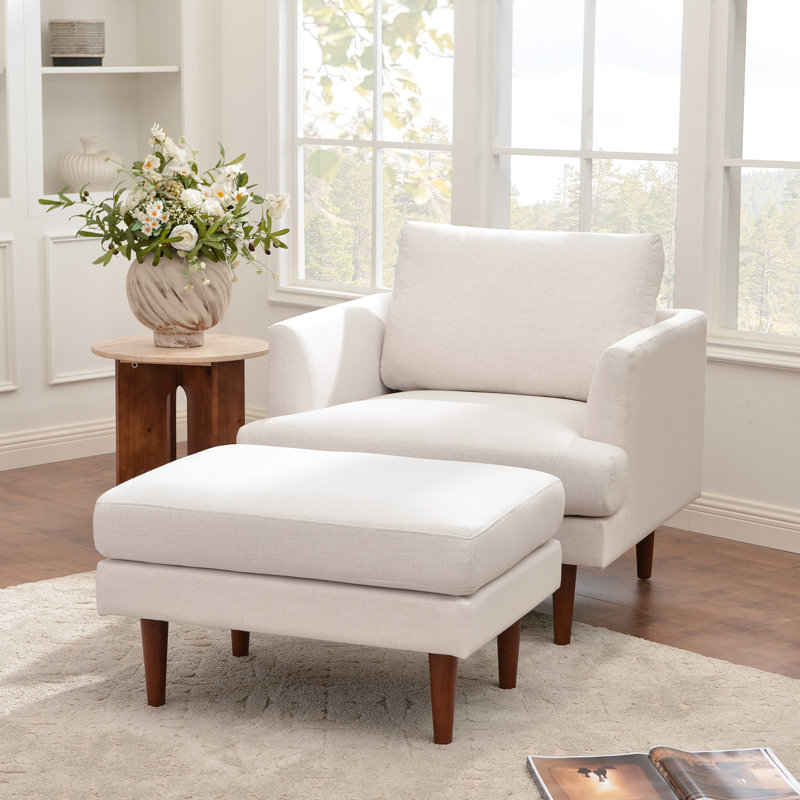 Fauteuil avec repose-pieds l 35 po Miller, Mélange de lin ivoire