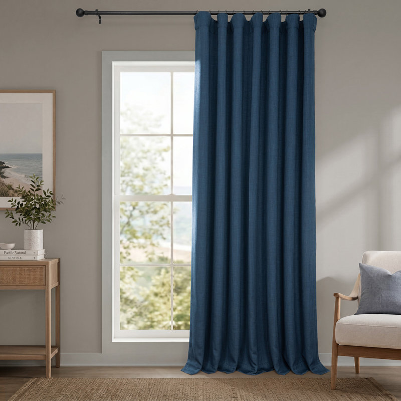 Panneau de rideau obscurcissant en lin Ottis , Bleu nuit, L 100 po x L 84 po