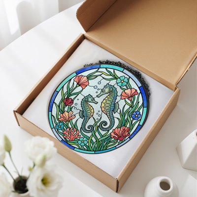 Panneau de vitrail de jardin Seahorse ， 7,8 H