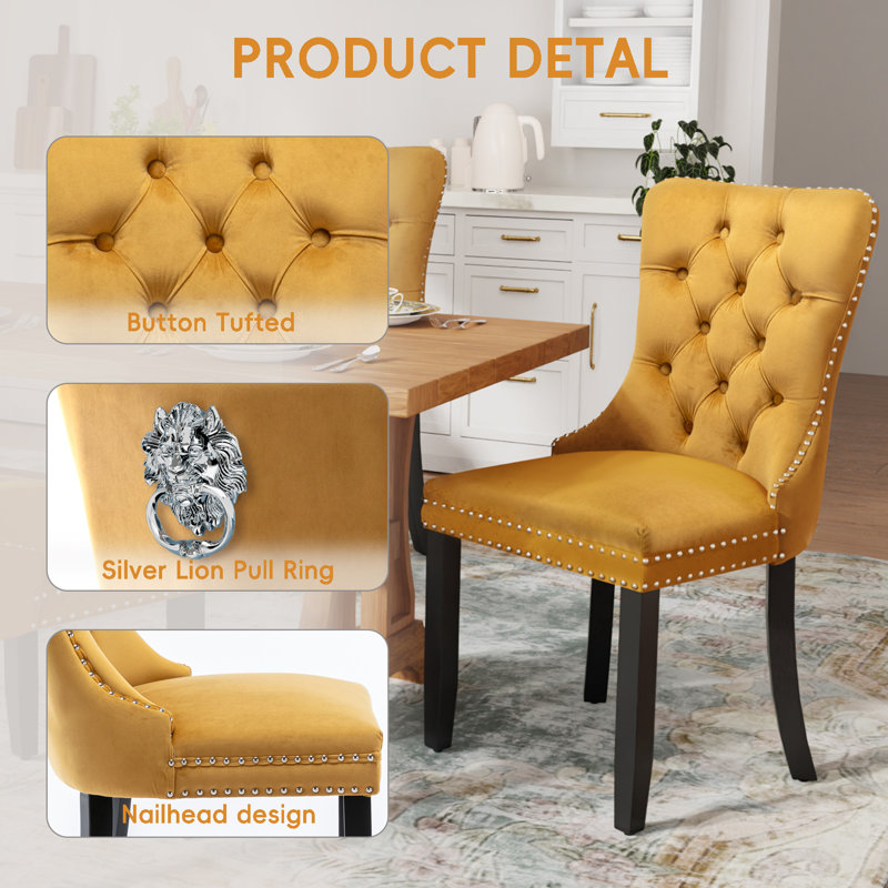  Velvet Upholstered Dining Chairs Set of 4, Yellow