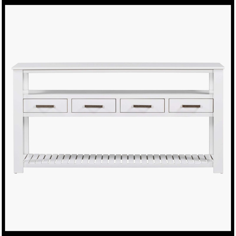 Canapé console 62,2 po avec 4 tiroirs et 2 tablettes, Blanc