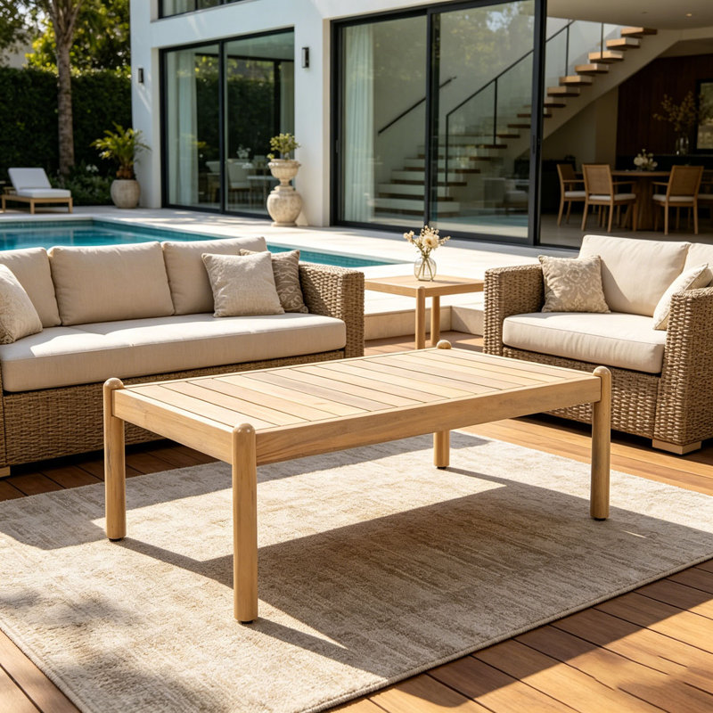 Table basse d'extérieur en bois d'acacia, Teck clair