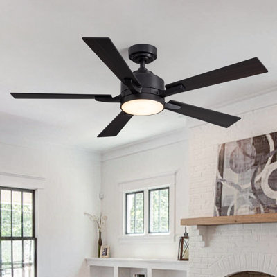 52" Modern Dimmable Flush Mount Ceiling Fan with LED Light and Remote, 6-Speed Quiet DC Motor Smart Fandelier for Living Room, Bedroom & Kitchen