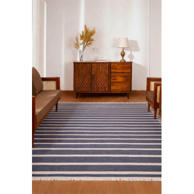 Reyes Hand Woven Flat Weave Kilim Wool Eco-Friendly Area Rugs - Rectangle, Charcoal Cream Color, Contemporary Modern Design, Low Pile Handmade Area Rugs for Living Room, Bed Room