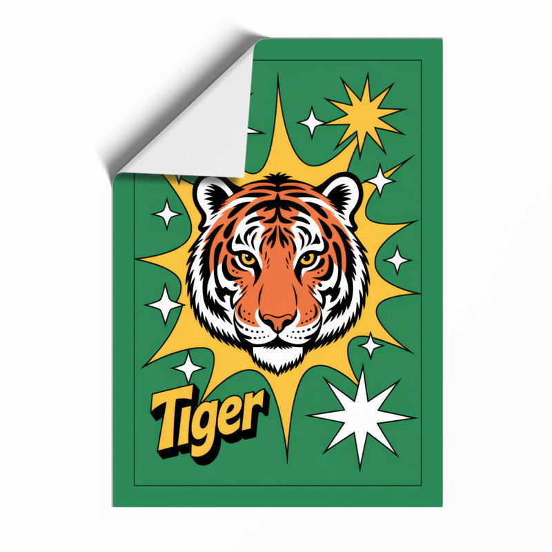 Tiger with Stars Retro - Framed Print, A4 - 29.7 x 21.0 cm, Unframed