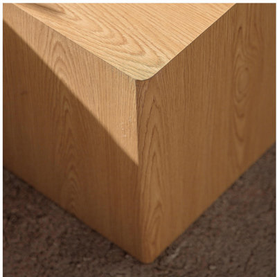Set of 2 Natural Wood Nesting Cube Coffee Table Set, Modern MDF Wood Grain Sticker Side Tables for Small Spaces - Fully Assembled, Living Room/Bedroom End Tables