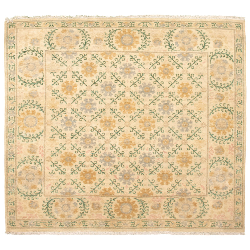 Tapis unique en laine noué à la main 4 pi 7 po x 5 pi nouvel âge Lahore Finest Beige Cartisha