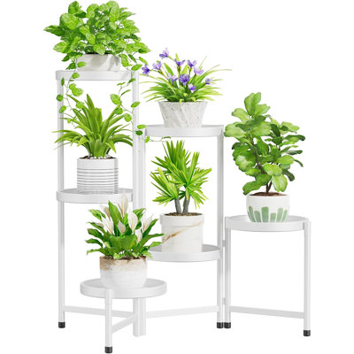6 Tier Plant Stand with 10 inch Wide Tray, Corner Metal Flower Rack, Folding and Portable, Applicable in Living Room, Patio and Porch