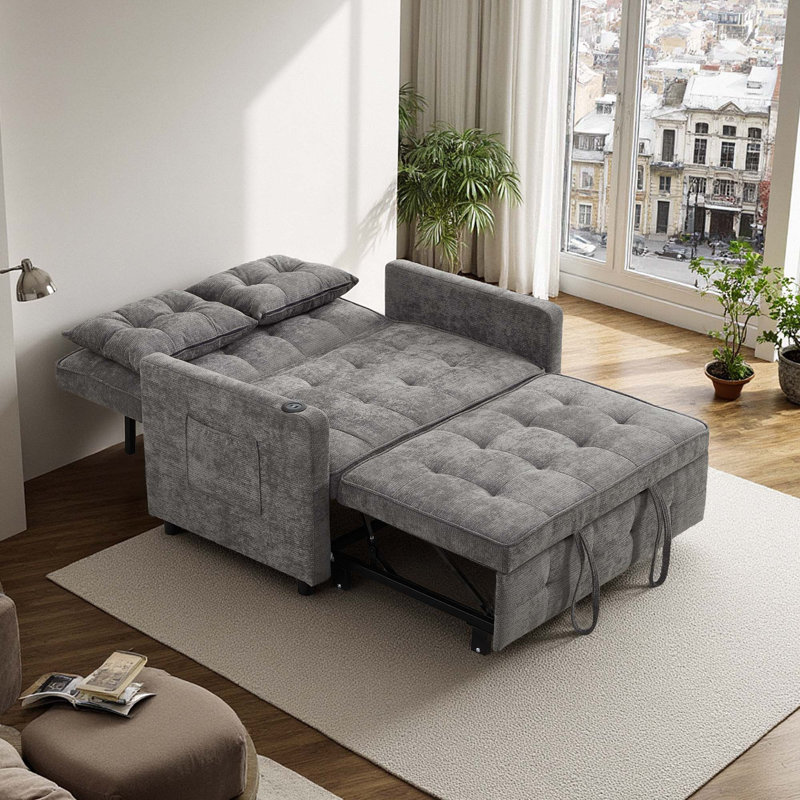 Adjustable Armchair, Convertible Single Sofa Bed, Pull-out Sleeper Chair, Gray