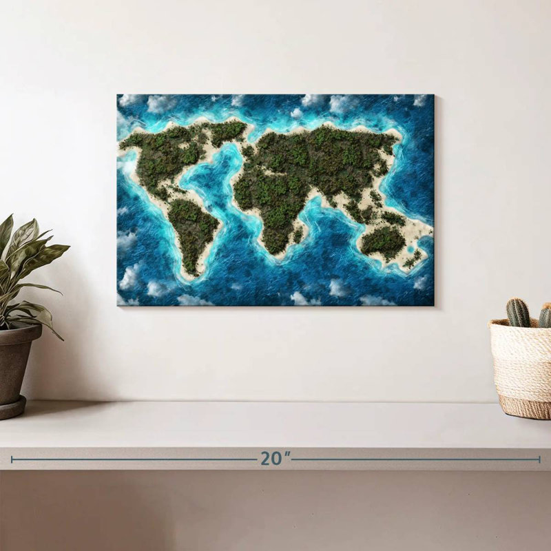 Carte du monde de l'île Aliaz, H 8 po x l 12 po