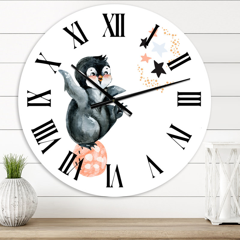 Petit pingouin avec étoiles et planètes II - Horloge murale, Très petit