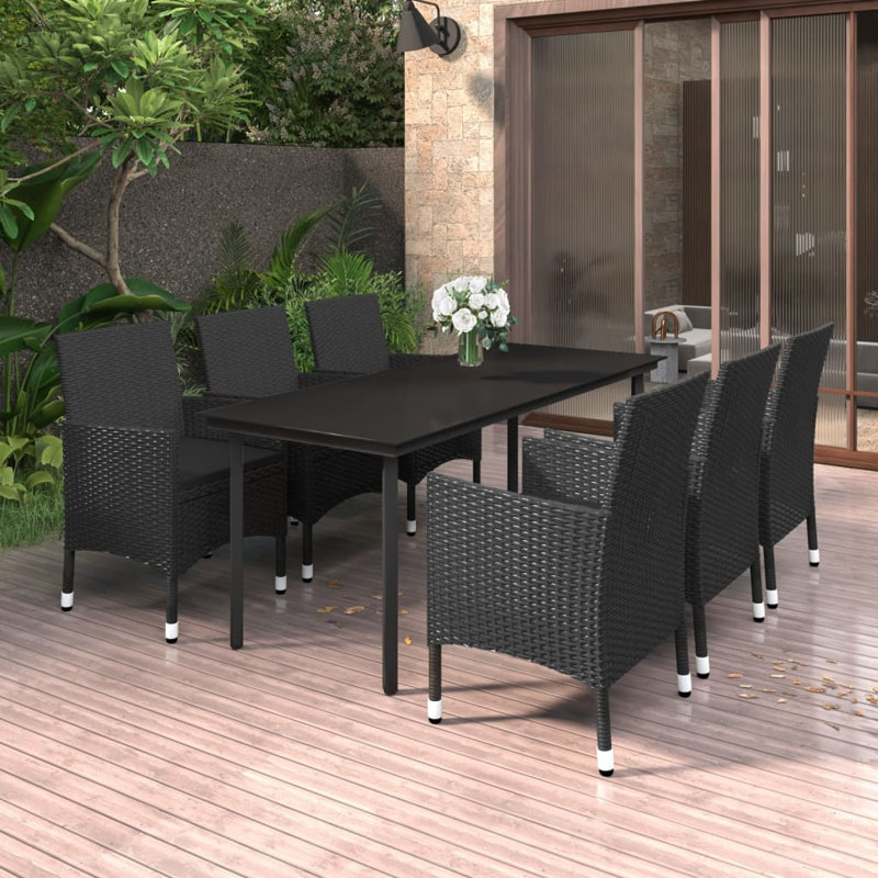 Nikai Rectangular 6 - Person Long Dining Set with Cushions, 6, Black