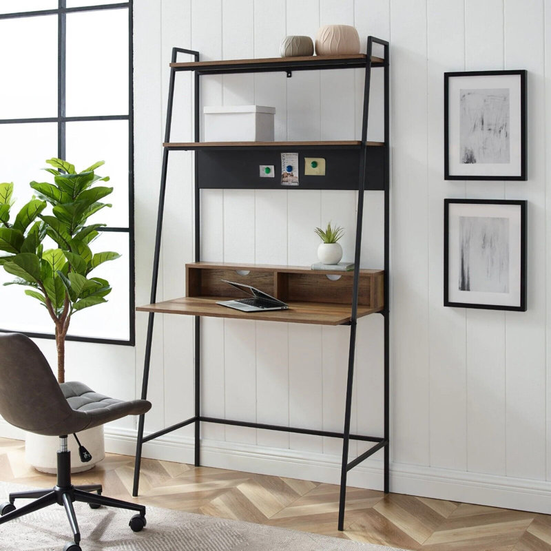 Walburg Metal Base Leaning / Ladder Desk, Brown