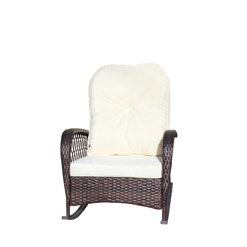 Wide Seat Outdoor Rocker With Comfortable Cushion - Beige Suitable For Patio, Garden, Backyard Robust Steel And Build, Beige