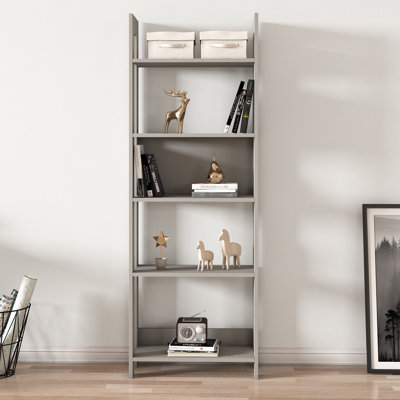 Bibliothèque moderne gris, 5 tablettes, 63,0 x 70,9 x 11,8 pouces | 100% panneau de particules enduit de mélamine, épaisseur: 0,7 pouce | Conception murale pour un rangement compact, une décoration élégante et fonctionnelle